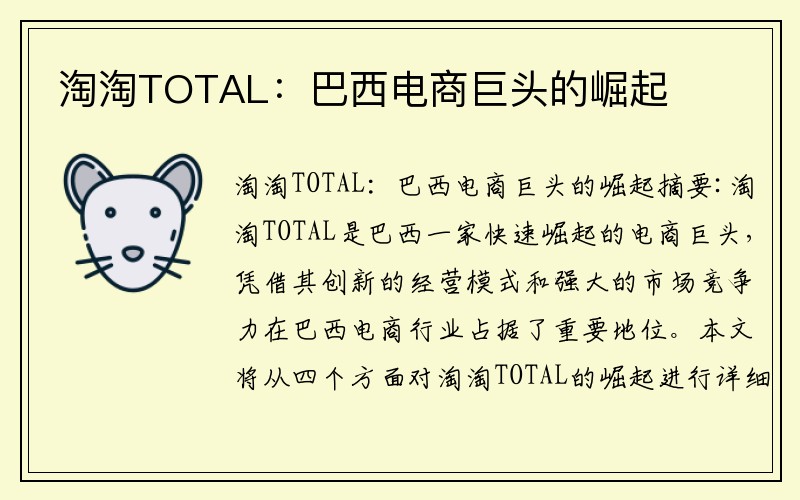 淘淘TOTAL：巴西电商巨头的崛起